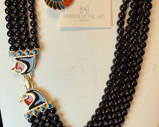 Museum of Fine Arts Egyptian falcon necklace and earrings