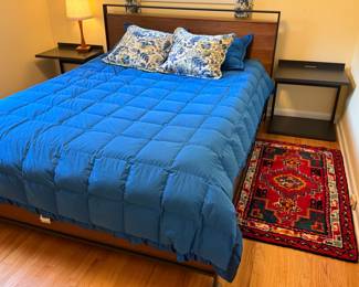 Queen size metal and wood platform bed with storage
