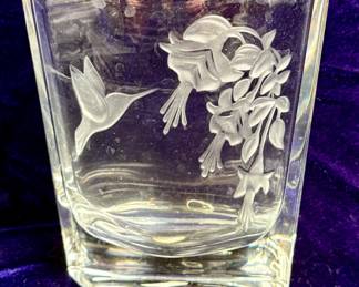 Lead crystal hummingbird vase