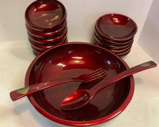 Vintage Japanese Lacquer Salad Bowl Set