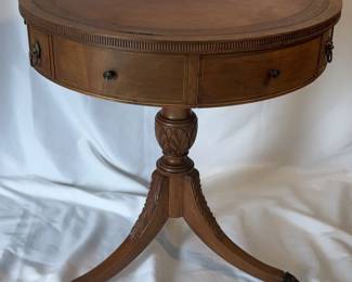 Vintage Drum Table With Tool Leather