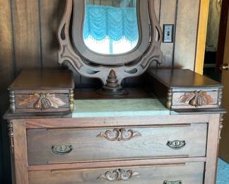 004 Victorian Walnut Dresser with Wishbone Mirror