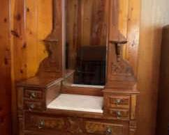 Antique Walnut Drop Center Dresser with Mirror