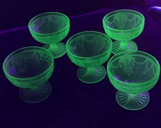 Five Ballerina Pattern Uranium Sherbert Dishes