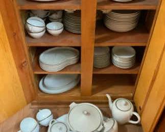 Fukagawa Arita Silver Band Pattern 900P 12 Pc China Set