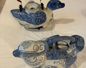 Porcelain duck teapot and Porcelain phoenix teapot