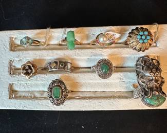14 kt and sterling rings. Antique emerald rings