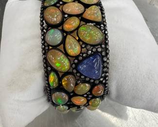 Ethiopian fire opals, Sapphires, pave diamonds-bracelet