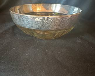Vintage glass optic bowl with sterling trim