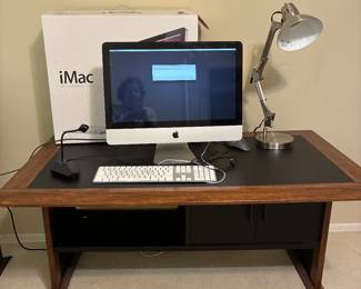Computer Desk and iMac Apple Computer including Box . adjustable silver-tone light