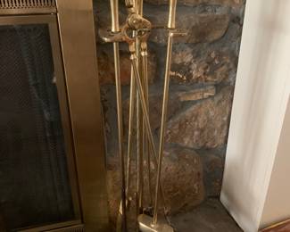 Brass Fireplace tools , shell -shape handles/Stand