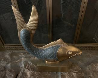Brass large fish on brass pedestal