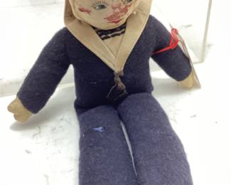 1940s ENGLISH CLOTH SAILOR DOLL, HMS SUSSEX ON CAP