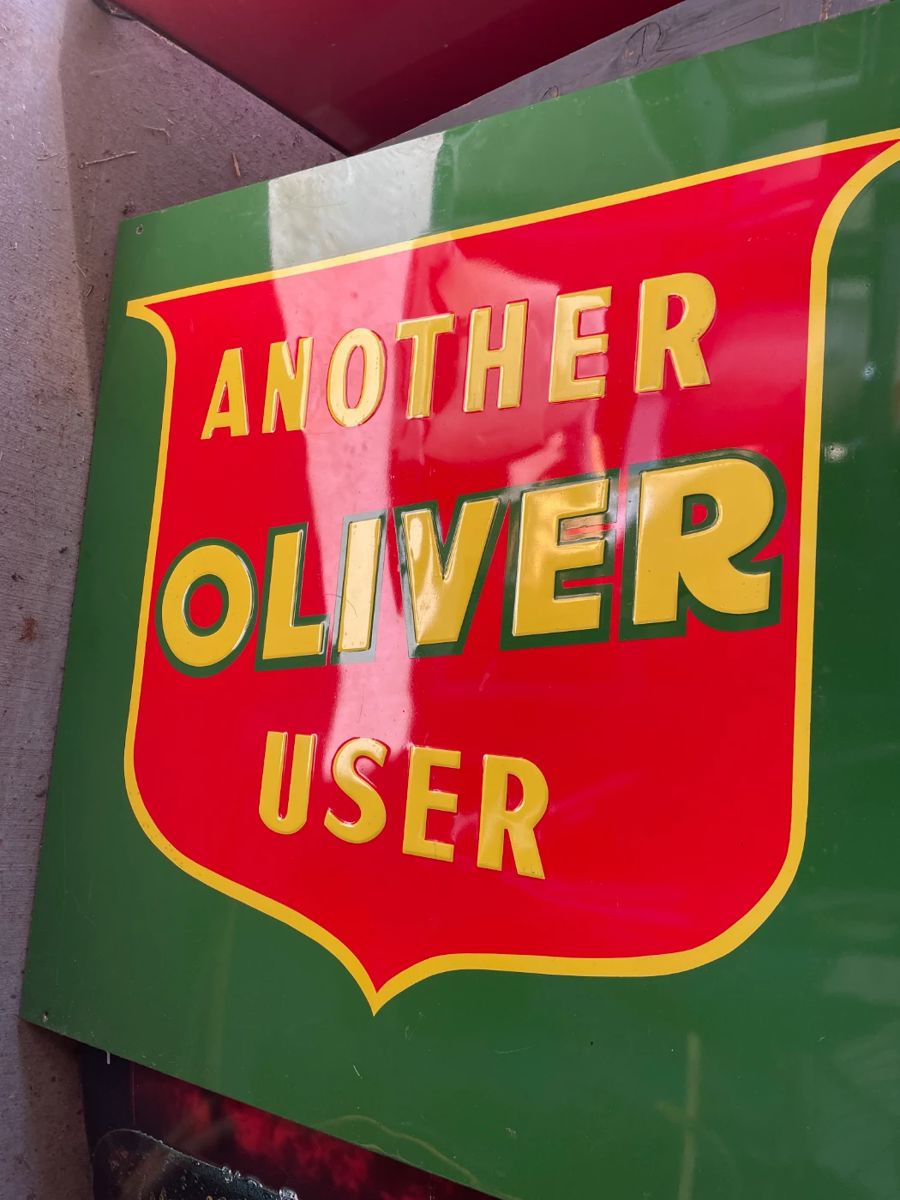 "Another Oliver User" Metal Sign on wood frame 34"x34". One of the largest collections of Signs of All Kinds- All in Fabulous Shape,literally 1,000s of original signs in Awesome Condition