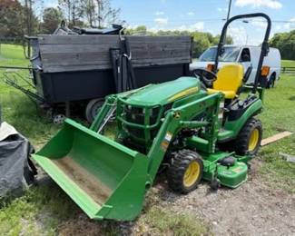 JOHN DEERE 1025r TRACTOR ( Loader, Rotary Cutter, Mower, I Match Hitch) For information on the tractor please call, text, or email