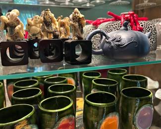 Nutsuke Sculpture Napkin Rings, Chinese Yixing Zisha Teapot