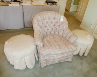 $60 - Upholstered Chair (was $90); $30 each - Footstools (was $45)