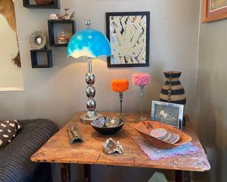 Antique distressed wood table, one side drop leaf