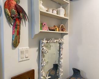 Shell mirror and decor in Bathroom #1