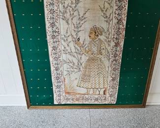 Indian Tapestry (Over 200 years old, green cloth backing with gold wires)
