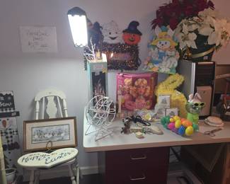Upstairs room over garage- chair & more decor,  Easter items 