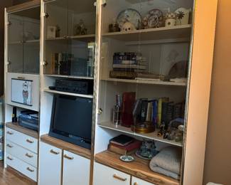 , Vintage 70’s/80’s Faux Woodgrain Formica/Glass 3 pc Entertainment Center