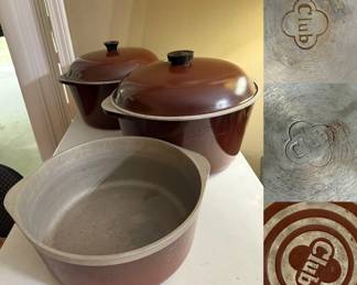 (2) Vintage Aluminum Brown Club Dutch Ovens