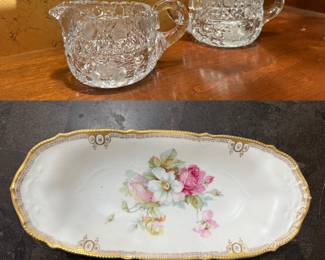 Antique American Brilliant Period Cut Crystal Glass Sugar & Creamer
