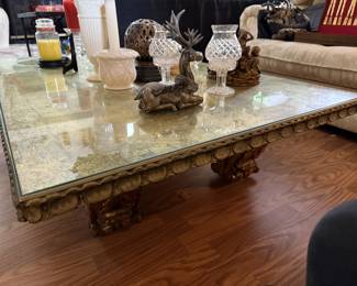 Large Hollywood Regency Gold Gilted Coffee Table