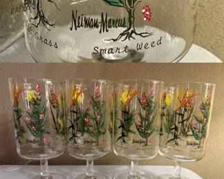 Set 4 Neiman Marcus Footed Glasses Wild Flower Weeds