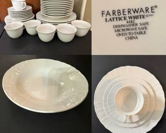 Farberware Lattice White China 5 pc Place Setting Service for 6 w/8 extra Salad Bowls
