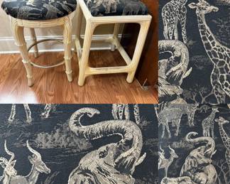 2 Safari Motif Upholstered Barstools