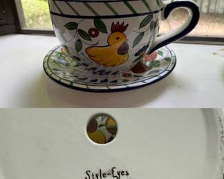 Style-Eyes Rooster & Fruit Oversized Teacup/Saucer Planter