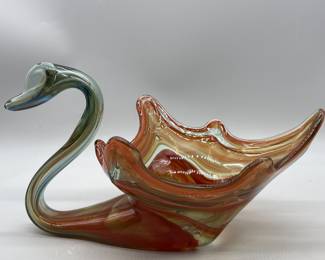 Vintage Murano-Look Art Glass Swan Vase