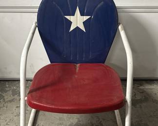 Vintage Metal Patio Chair Painted Texas Flag Theme