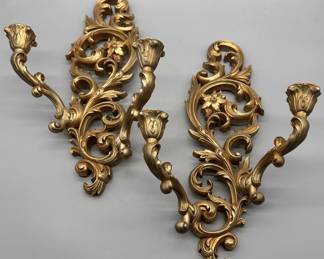 Pair of Art Nouveau Gilt Gold 2-Candle Sconces