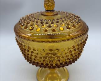 Vtg. Fenton Hobnail Amber Glass Candy Dish & Lid