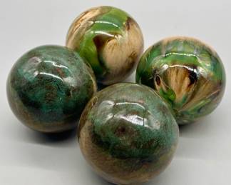 4- Decorative Green to Beige to Brown Glass Orbs