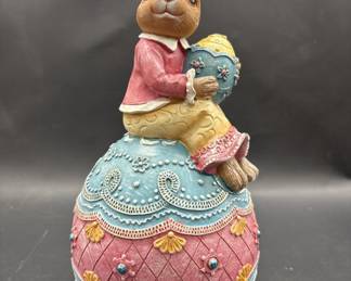 Easter Decor: Bunny Seated on Egg, Holding Egg