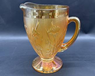 Vintage Jeanette Glass Marigold Iris and Herringbone Pitcher