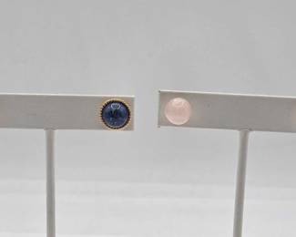732  2 14k Gold Rose Quartz and Lapis Lazuli Earrings, 6.21g 