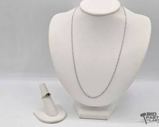 742  14k White Gold Necklace and Ring, 4.50g 