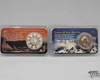 1256  Uncirculated .999 2000 Mexican Silver Libertad  Canadian $5 Silver Maple Leaf Coins 
