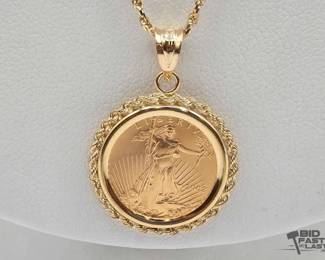 1200  14kt Goin Chain W American Eagle Gold 110oz Coin, 8.25g 