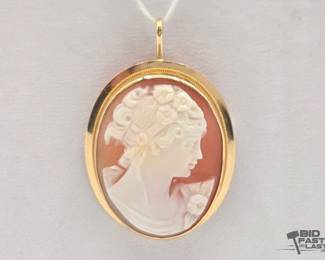756  14k Gold Cameo PendantPin, 3.64g 