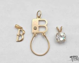 750  3 14k Gold and Gold with Rhinestone Pendants, 3.33g 