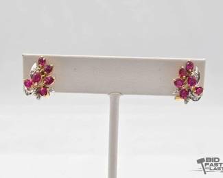 740  14k Gold Diamond and Ruby Earrings, 4.59g 