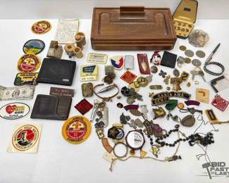 1922  Dresser Valet, Patches, Cuff Links, Tokens, Wallets  More 