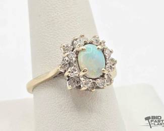 744  14k White Gold Diamond and Opal Ring, 4.17g 