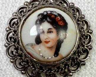 Limoges hand painted porcelain brooch